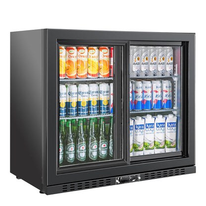 BINGERMA Back Bar Cooler with 2 Glass Sliding Doors 7.4 Cu.ft. ETL Commercial Beverage Refrigerator Black Drink Fridges for Beer, Wine,Soda, Drinks