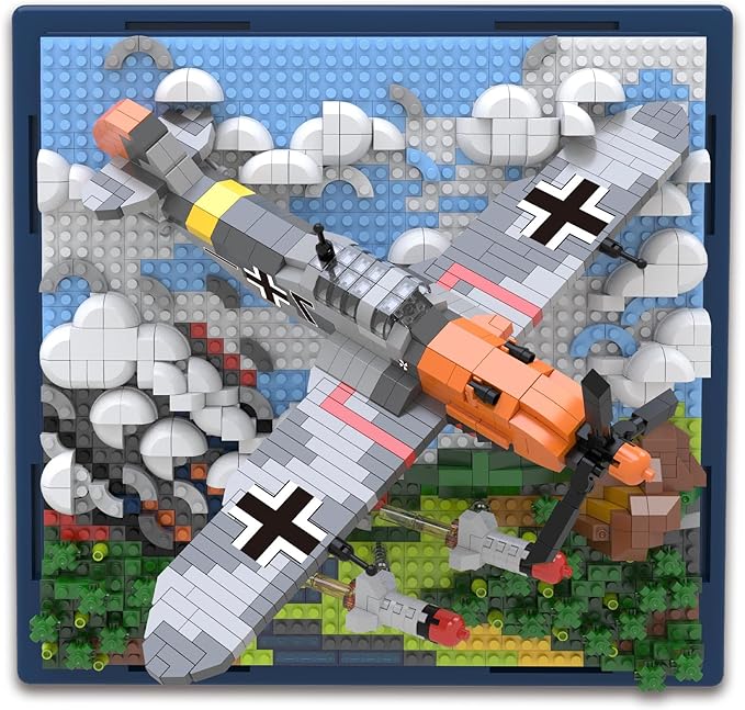 Military Plane 3D Wall Art Micro Mini Building Blocks Set WW2 BF-109 Fighter Jet Wall Decor or Table Display No Compatible with Lego Great Army Airplane Toy Gift for Adults Teens 14+ (1320 PCS)