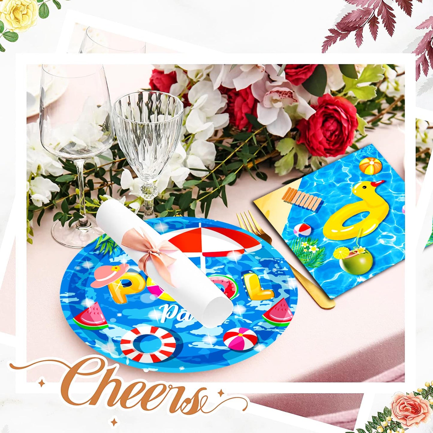 GOGUOGOFA 80Pcs Pool Party Supplies Summer Pool Party Set 7""Pool Paper Plate Pool Napkins for Beach Pool Theme luau Beach Pool Birthday Party Decorations|Serve 40, Blue