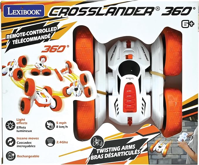 LEXiBOOK- Crosslander Luminous Terrain Car Wrist Remote Rechargeable Electronic Action Kit White/Orange Color