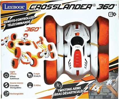 LEXiBOOK- Crosslander Luminous Terrain Car Wrist Remote Rechargeable Electronic Action Kit White/Orange Color