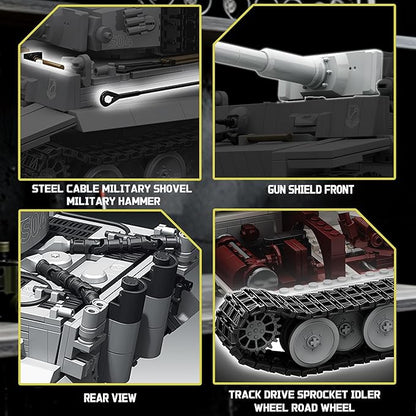 WW2 Tiger Heavy Tank S04 Building Sets Panzer VI Army Military Vehicles Collectible Model for Adults Boys 14+ 1544PCS White