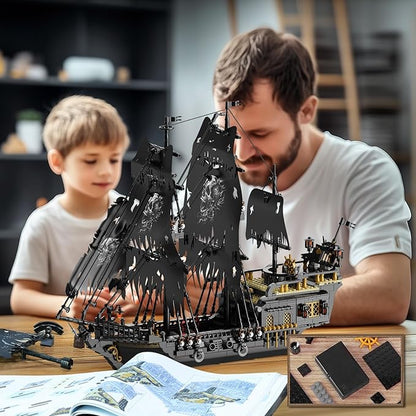NUTCRACKER Pirate Ship Building Set with LED Light Black Pearl Ship Toy Building Set Sailboat Model Home Decor Easter Christmas Birthday Gift for Adults（1713 Pieces）