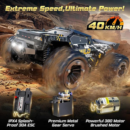 TENSSENX 1/16 All Terrain Fast RC Cars for Adults 40KPH High Speed 4WD Electric Off-Road Remote Control Monster Truck 2.4Ghz Waterproof Monster Truck with 2 Batteries for Boys &amp Kids