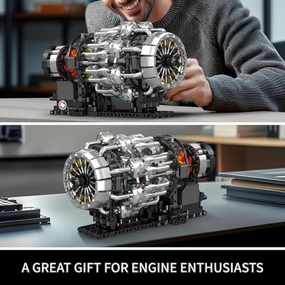 Mould King City Aircraft Engine Building Kit Turbojet Engine Model That Runs with Motor Mechanical Science Education STEM Toy for Adults (1214 PCS)