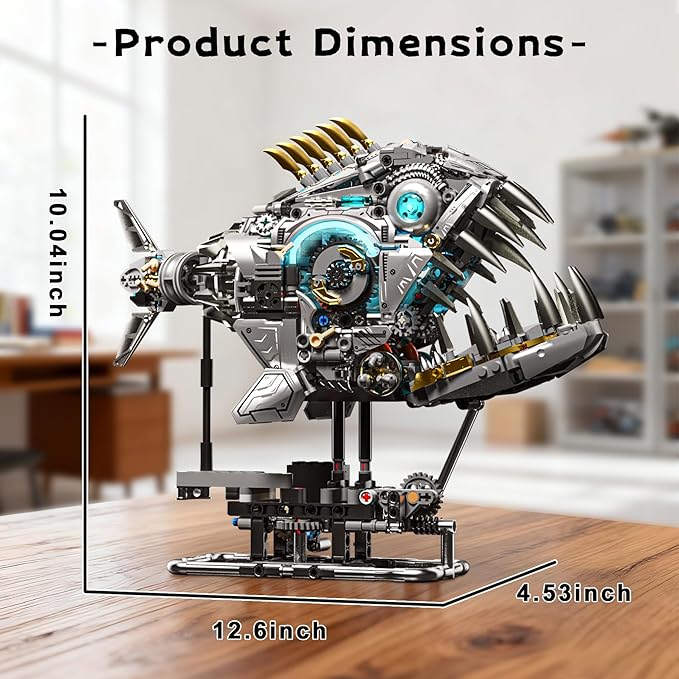 Steampunk Mechanical Piranha Building Set for Adults Creative Killer Fish Animal Collection Toy for Home Office Decor STEM Gift for Teens Boys 14+ (1085PCS)