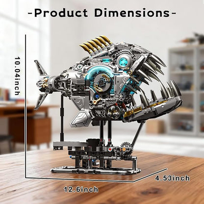 Steampunk Mechanical Piranha Building Set for Adults Creative Killer Fish Animal Collection Toy for Home Office Decor STEM Gift for Teens Boys 14+ (1085PCS)