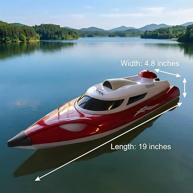 19 Big RC Boat High Speed 35+ KPH Remote Control Boat for Kids and Adults Outdoor Water Toy Race Ship for Pool Lake With 3000mAh Big Capacity BatteryWater Play Toy Gift Racing Ship with LED Light