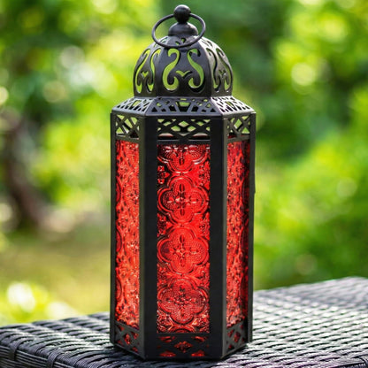 Mid Size Table/hanging Red Hexagon Moroccan Candle Lantern Holders
