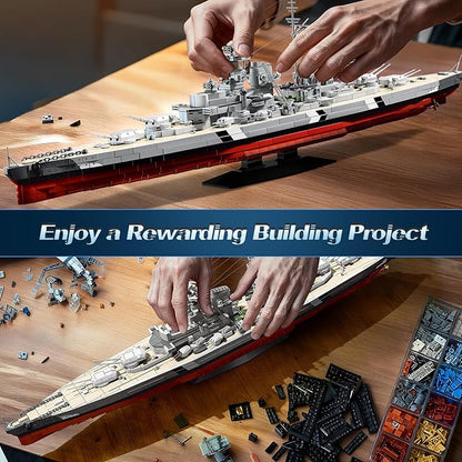 Brihappen Bismarck Battleship Building Block Sets 2686 Pcs MOC Warship Building Toys 31in German WWII Military Theme Boat Model Kit for Collection and Display Gift for Military Lovers