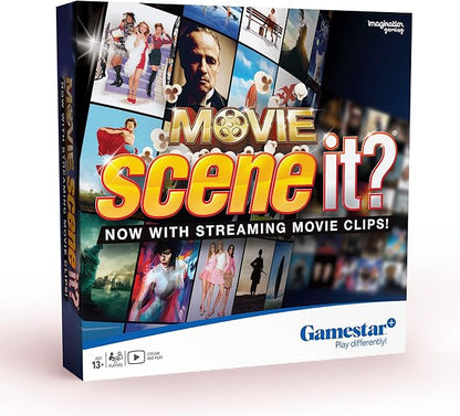 Scene It? Movie Trivia Board Game The Ultimate Movie Knowledge Test Puzzle-Solving Family Party Game Stream Real Clips with Gamestar App