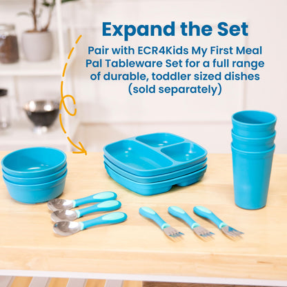 ECR4Kids My First Meal Pal Stainless Steel Spoons, Toddler Silverware, White, Light Grey, 3-Pack