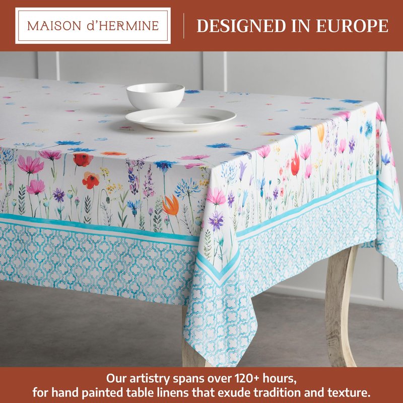Maison d' Hermine Table Cloth Rectangle Table 100% Cotton 60 x 108 Inches Tablecloth Reusable Decorative for Dining Kitchen Farmhouse Home Gifts for Mothers Day Spring Summer - Flower in The Field