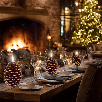 AXYLEX Pine Cone Candles Battery Operated, Pinecones with Remote and Timer, LED Flameless Real Wax Flickering Candle for Christmas Decor. H 5.5 Inch, Pack of 2 (Golden-Brown)