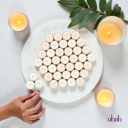 Ubab Handcrafted Scented Tealight Candles|Eco-Friendly Premium Soy Wax|Set of 40 (38 cm X 15 cm) Tealights|Lavender Bliss+Cocoa Mist Combo|12g Each|Upto 4.5 HRS Burn Time Each|Aromatherapy Candles