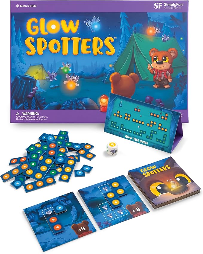 SimplyFun Glow Spotters - A Visual and Adventurous Math Game for Kids Earn Your Firefly Badge with Addition - 1 to 4 Players for Kids Ages 5 &amp Up