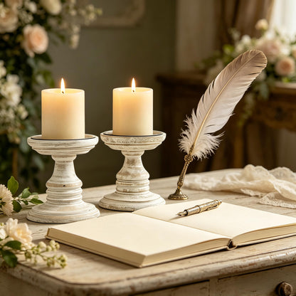 Hosley White 5 Inch High Wooden Pillar Candle Holder Country Style. Ideal Gift for Wedding Party Home Spa Reiki Aromatherapy LED Votive Candle Gardens W1