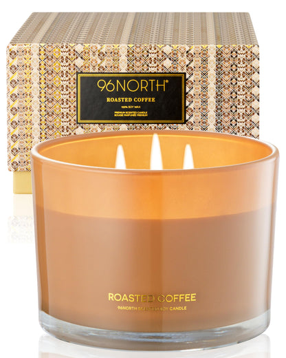 96NORTH Luxury Coffee Soy Candle | Large 3 Wick Jar Candle | Up to 40 Hours Burning Time | 100% Natural Soy Wax | Housewarming Gift for Men and Women