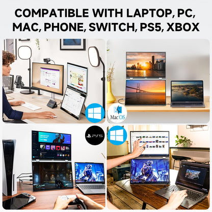 Biakknoe U16 Pro 16" Dual Portable Monitor Touchscreen, 1200P FHD Laptop Screen Extender with USB-A&C/HDMI, Foldable Travel Monitor for Laptop/Mac/PC/Windows, Single-Cable Dual Display, VESA Mountable