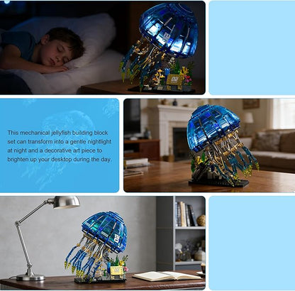 Mechanical Jellyfish Building Block Set with LED Light Bionic Glowing Mech Jellyfish Movable Linkage Gears Sea Animal Collection Toy Desk Decor Creative Gifts for Ages 8+(1146PCS)