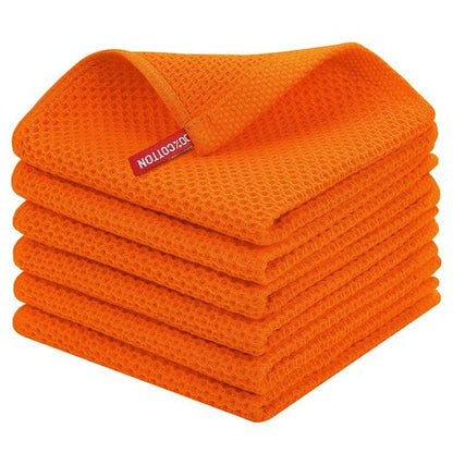 Homaxy 100% Cotton Waffle Weave Kitchen Dish Towels, Ultra Soft Absorbent Quick Drying Cleaning Towel, 13 x 28 Inches, 8-Pack, Orange