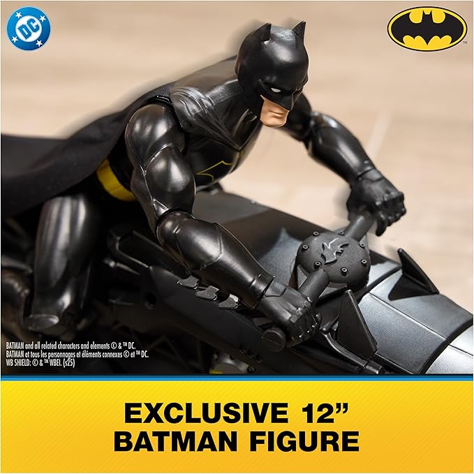 DC Comics Batman Stealth Remote Control Batcycle with 12 Batman Action Figure Super Hero Kids Toys for Boys and Girls Ages 4 &amp Up