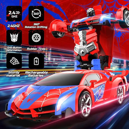 DEERC Spider RC Car Transform Robot 2.4GHz Remote Control Spider Cars for Kids 1:18 Scale Toy Car W/One-Key Transformation 360° Rotation Auto Mode Rechargeable Battery Robot for Man Boys