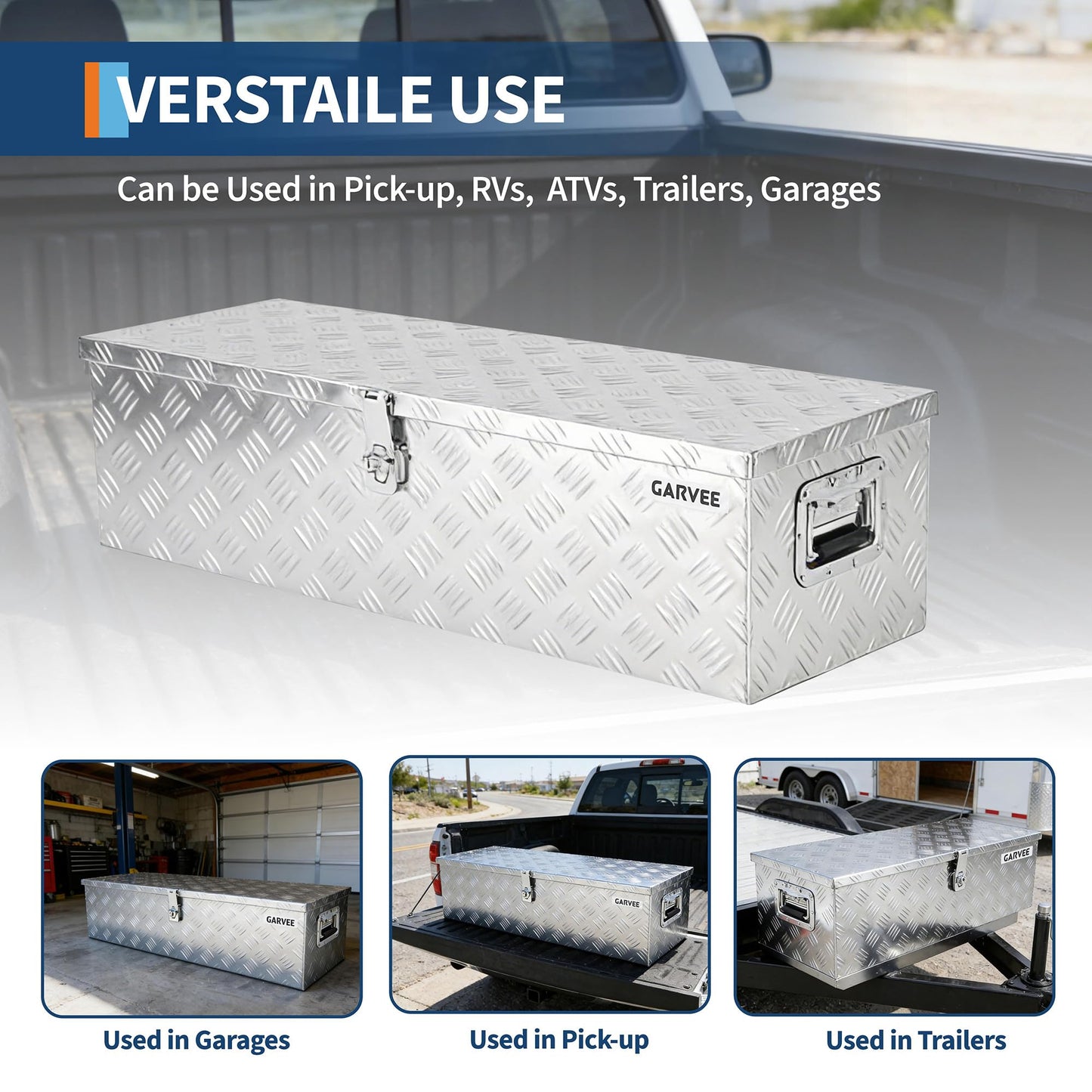 Garvee 30 Inch Aluminum Truck Bed Tool Box - Heavy Duty Diamond Plate Tool Chest with Lock and Keys | Storage Organizer for Pickup Trucks, RV, Trailers | Side Handles, 30 x 13 x 9.6 Inches, Silver