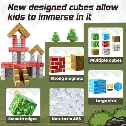 Magnetic Blocks 100PCS Magnetic Tiles Building Blocks Build Forest World Set Toys for Kids Boys Girls Ages 8+ Easter Christmas Birthday Gifts