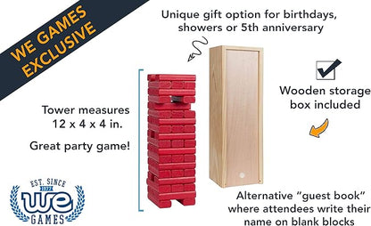 WE Games Wooden Block Stacking Party Game for Adults Tumble Tower Wedding Guest Book Alternative Tabletop Games Includes Storage Case 12 inches