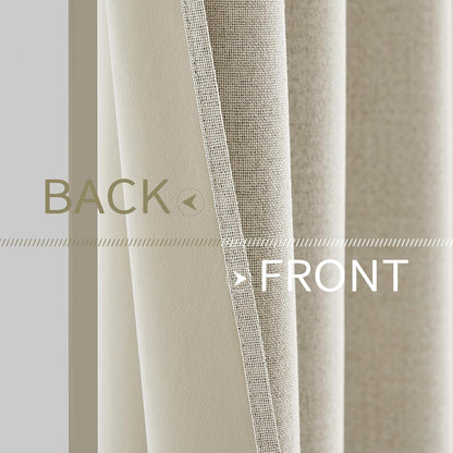 MIULEE 100% Blackout Linen Textured Curtains - Thermal Insulated Cream Drapes | Room Darkening 52 x 63 Inch (2 Panels)