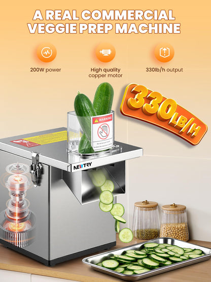 NEWTRY 4 in 1 Commercial Vegetable Processor Electric Veggie Fruit Slicer Dicer Shredder & Strip Crinkle Cutter All Stainless Steel 110volt 200W