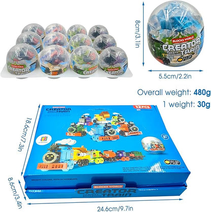 Mini Building Block Sets 12PCS Vehicle Train Toys Building Blocks 6 in 1 STEM Toys Eggs Building Sets Party Favors for Kids Goodie Bags Prizes/Birthday Gifts
