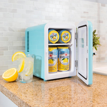 Koolatron Mini Fridge - Refrigerator for Bedroom Office, Portable Table Top Beverage Cooler, 12V 110V Refrigerador For Drinks, Soda, Wine, Breast Milk, Use In Car, Dorm, Outdoor, Patio, 8 Can