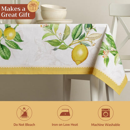Maison d' Hermine Table Cloth Rectangle Table 100% Cotton 60 x 108 Inches Tablecloth Reusable Decorative for Dining Kitchen Room Farmhouse Home Gifts for Mothers Day Spring Summer - Limoncello