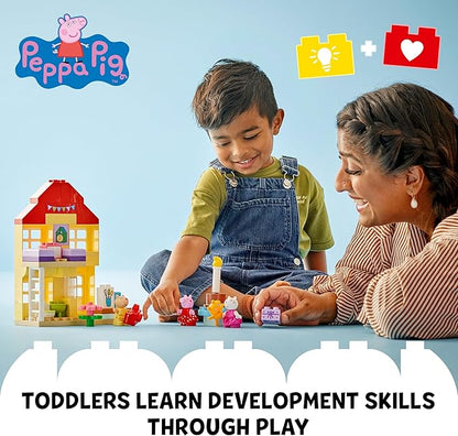 LEGO DUPLO Peppa Pig Birthday House Playset with 3 Animal Figures Educational Toy for 2 Year Olds Buildable Dollhouse for Creative Role Play Peppa Pig Toy for Girls Boys and Toddlers 10433