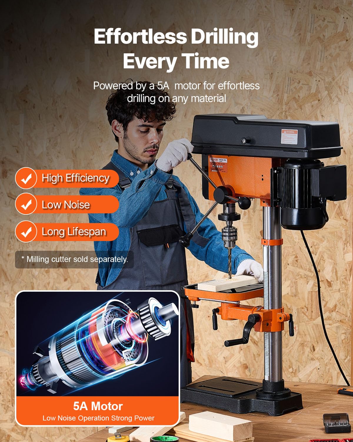 VEVOR 12 in Benchtop Drill Press, 5 Amp 120V, Variable Speed Cast Iron Bench Drill Press, 12 in Swing Distance 0-45° Tiltling Worktable with Laser Work Light, Tabletop Drilling Machine for Wood Metal