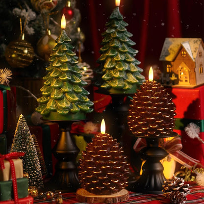 Sttokilly 2Pcs Christmas Tree Flameless Candles with Remote and Timer,LED Candles Battery Operated,Real Wax Window Candlesticks with Flickering 3D Flame for Christmas Decoration