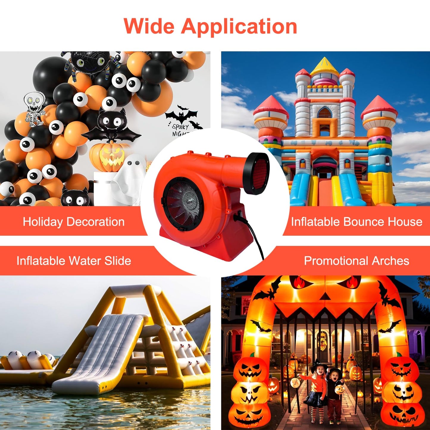 GONFLABLE 1500W 2HP High Power Bounce House Blower, Portable Fan Pump Air Blower Commercial for Large Inflatables, Bubble House, Water Slides, Castle, Jump Slides, Holiday Decorations