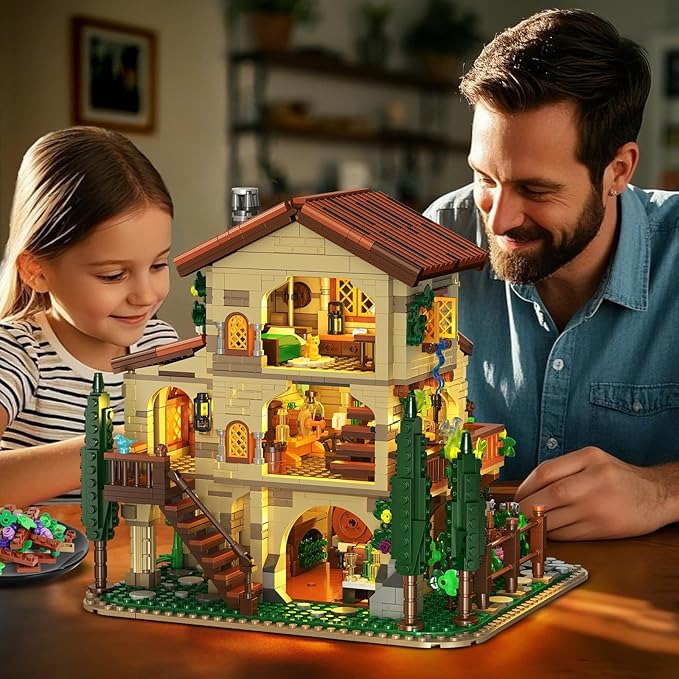 Winery Chateau House Building Set with Lights Vineyard Castle Construction Model Home Decor 1826 PCS Vine Estate Autumn Cabin Building Block Kit Birthday Gift for Adults Teens Boys Girls