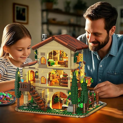 Winery Chateau House Building Set with Lights Vineyard Castle Construction Model Home Decor 1826 PCS Vine Estate Autumn Cabin Building Block Kit Birthday Gift for Adults Teens Boys Girls