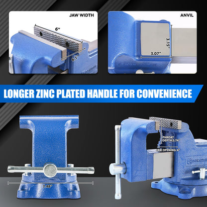 COGNATIVE 6" Heavy-Duty Bench Vise Set Ductile Iron Bench Vise 6 Inch Include Mini Bench Vice Clamp and 6" Vise Jaws