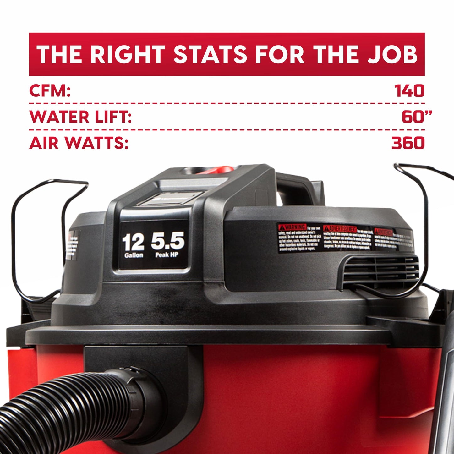 Vacmaster 12-Gallon 5.5 Peak HP Heavy-Duty Wet/Dry Vacuum - VJH1211PF 1101
