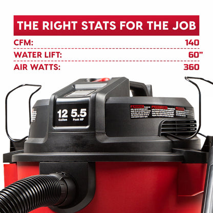 Vacmaster 12-Gallon 5.5 Peak HP Heavy-Duty Wet/Dry Vacuum - VJH1211PF 1101
