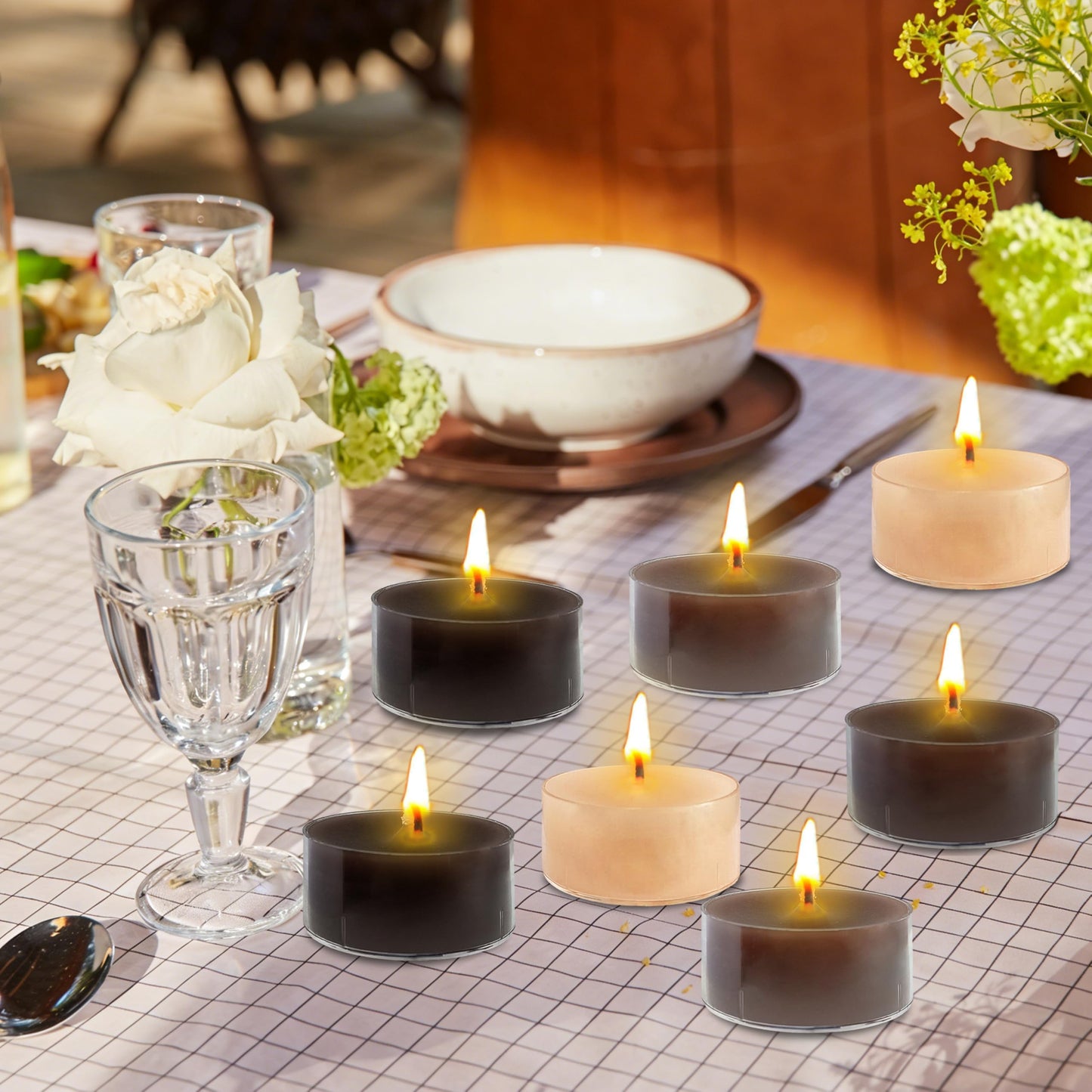 Gradient Brown Tealight Candle Coffee Scented Tealight Candles 12 Pack Hand Poured Smokeless 4 Hour Clean Burning Round Tea Lights for Morning Coffee Ritual Breakfast Table Kitchen Counter