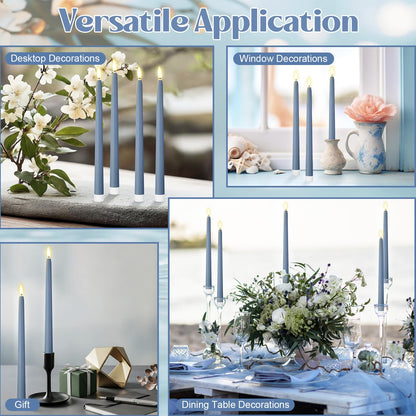 Macarrie 24 Packs Flameless Taper Candles Battery Operated Fake 11 Inch Long Candlelight LED Flameless Candlesticks Flickering Tapered for Spring Summer Wedding(Haze Blue)