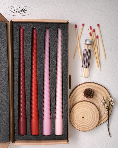 Viyffo 11 Inch Spiral Taper Candles, 4 Pack Red Gradient, Unscented Tall Long Candlesticks for Wedding, Dinner, Holiday Table Decor, Fits Most Standard Holders