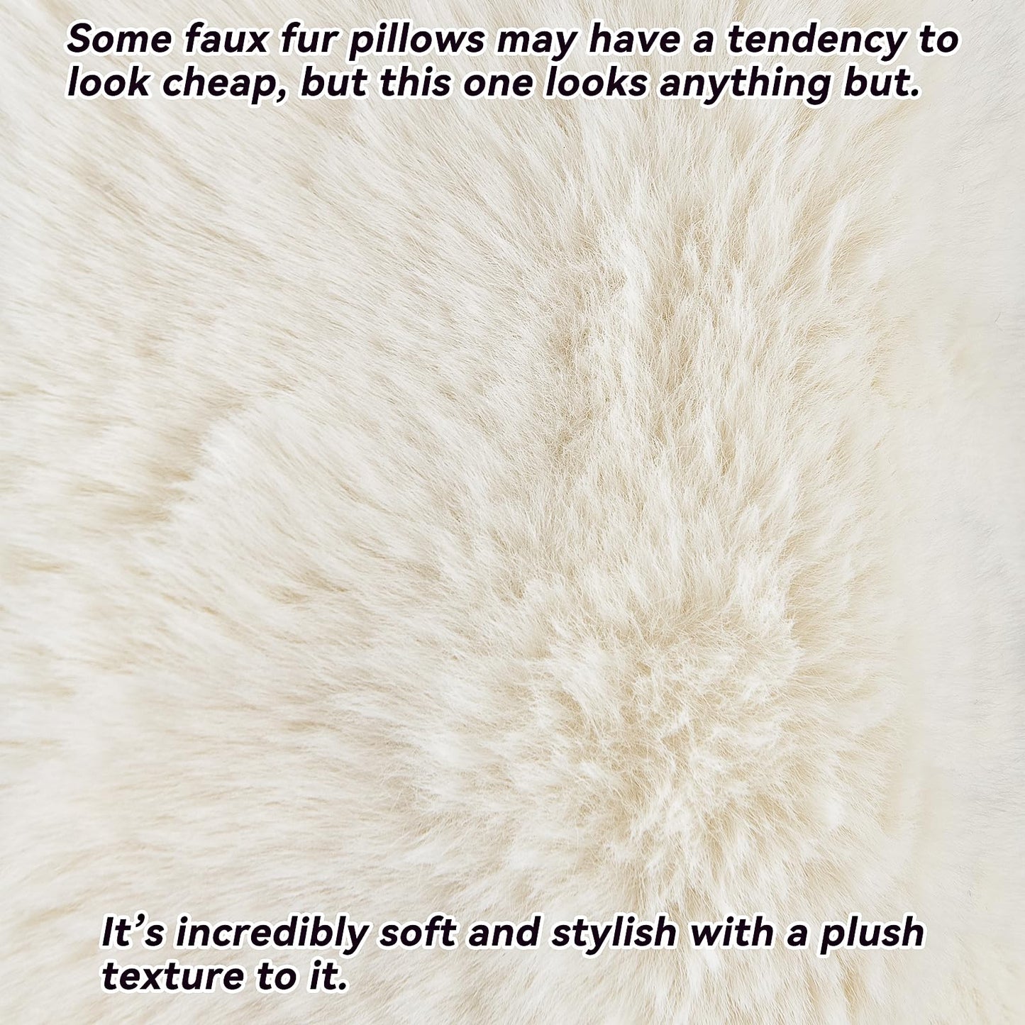 AmHoo Pack of 2 Throw Pillow Covers 3D Dense Faux Rabbit Fur Cozy Super Soft Fuzzy Set Case Cushion for Couch Sofa Bedroom 18 x 18-Inch Cream White