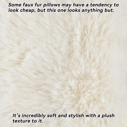 AmHoo Pack of 2 Throw Pillow Covers 3D Dense Faux Rabbit Fur Cozy Super Soft Fuzzy Set Case Cushion for Couch Sofa Bedroom 18 x 18-Inch Cream White
