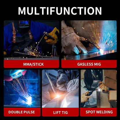 PONEY 200Amp Double Pulse MIG Aluminum Welder 9 in 1 MIG/MAG/FLUX/MIG Synergy/Single Pulse MIG/Double Pulse MIG/TIG LIFT/Spot Welding/MMA 220V Multi Process Welding Machine with LCD Digital Display